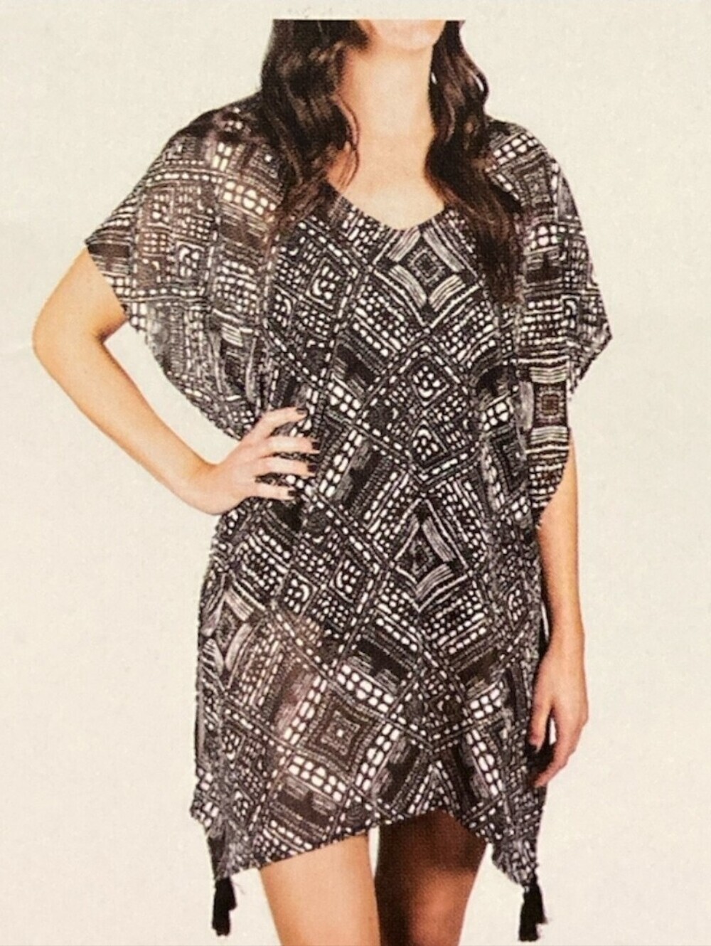 Palisades Beach Club Black and White Sheer Swimsuit Cover-up Tunic Size XS/S